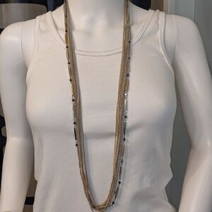 silver gold black crystals beads bars necklace
